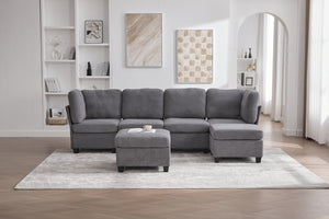 English Elm UNITED Modular 6-Seat Sectional Sofa with Removable Ottoman, Storage Compartments, Convertible Comfort Gray W1568S00245
