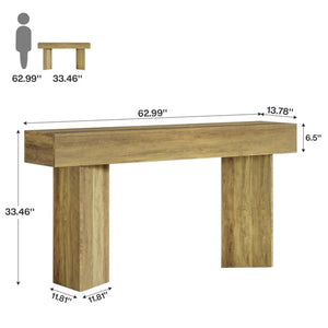 English Elm Wood Solid Fir Console Table Handcrafted Farmhouse Style for Entryway or Sofa T3971P449535