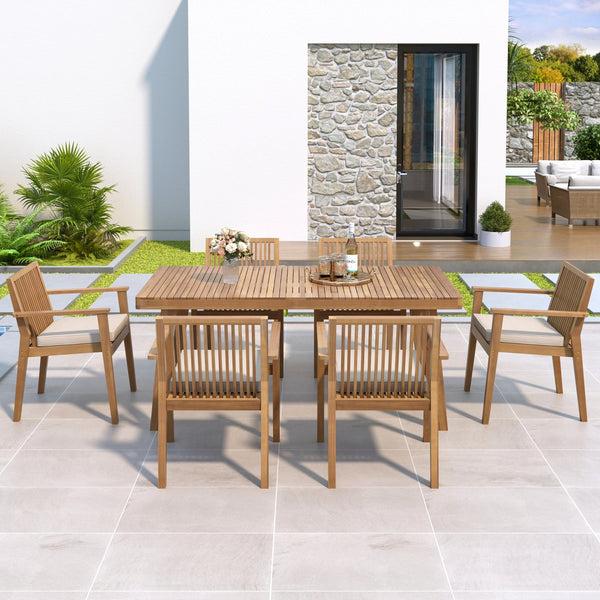English Elm Christopher Knight Home® - Durable 7-Piece Acacia Wood Patio Dining Set With Heavy-Duty Cushions For Ultimate Outdoor Comfort N779P234497B-3_N779P234500B