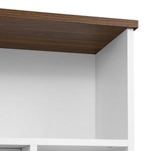 English Elm U-can Modern Farmhouse Wall Unit with Electric Fireplace Bookshelves and Glass Cabinet Doors White+Walnut SJ000153AAK