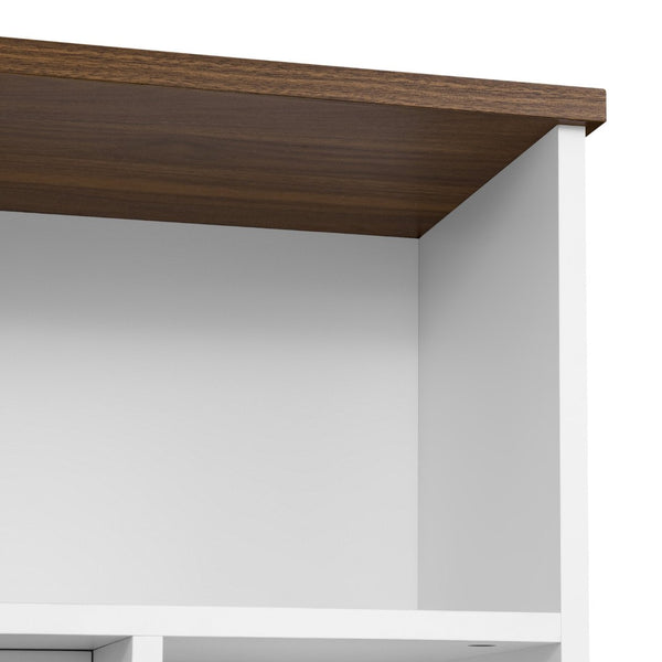 English Elm U-can Modern Farmhouse Wall Unit with Electric Fireplace Bookshelves and Glass Cabinet Doors White+Walnut SJ000153AAK