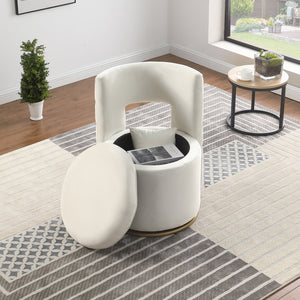 English Elm 360° Swivel Accent Chair with Hidden Storage Velvet Curved Seat and Gold Metal Base for Room Comfort White W1420P143732