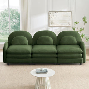 English Elm Teddy Fleece Modular Cloud Sofa Sculptural Curved Three Seat Living Room Couch Green W5656S00081