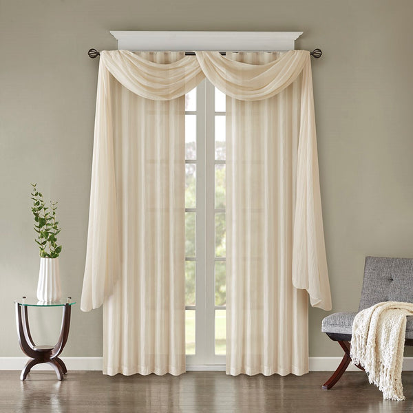 English Elm Solid Madison Park Harper Crushed Sheer Scarf 42x216" Cream Textured Lightweight Draping Elegance B03598170