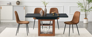English Elm Expandable Dining Set Modern Dual Tone Table with Four Techno Fabric Chairs Seats Eight W1151S04690
