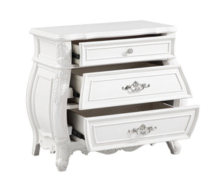English Elm Opulence Pearl White 3-Drawer Nightstand with Carved Details, Spacious Storage, Elegant Bedside Design B009P240963
