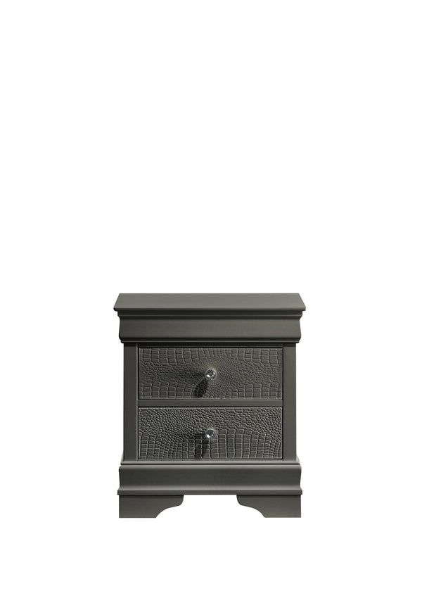 English Elm Blaze Upholstered 5-Piece Queen Bedroom Set With Led Headboard & Crystal Hardware In Metallic Gray B009S02041