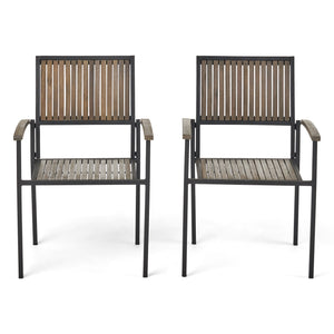 English Elm Christopher Knight Home® - BRIDGET Acacia Wood and Metal Dining Chair Set of 2 — Weather-Resistant Vertical Slat Design, Durable Grey 63338.00GRY
