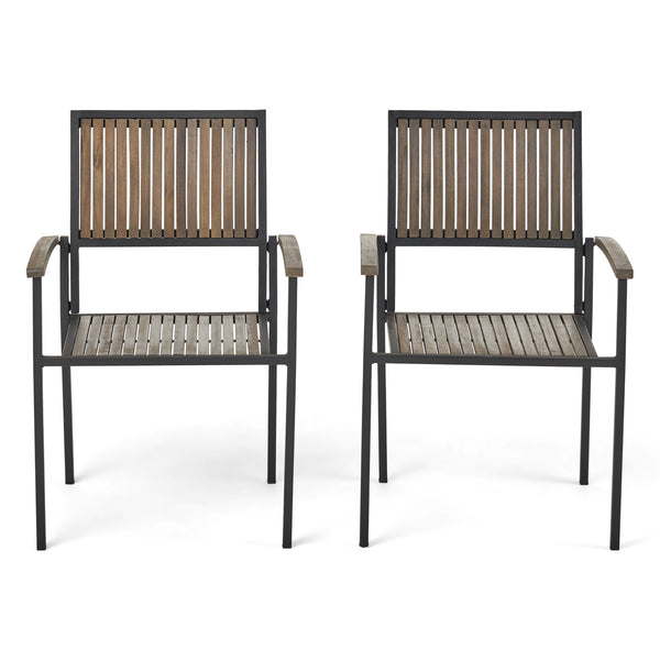 English Elm Christopher Knight Home® - BRIDGET Acacia Wood and Metal Dining Chair Set of 2 — Weather-Resistant Vertical Slat Design, Durable Grey 63338.00GRY