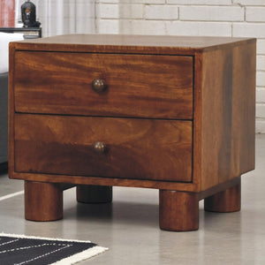 English Elm Solid Wood Tula 2-Drawer Nightstand - Handcrafted Mango Wood With Chestnut Finish For Timeless Elegance B182P354266-GIGA