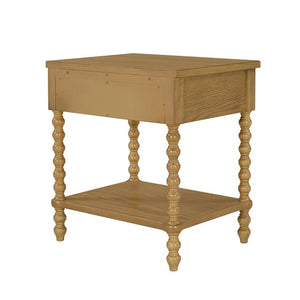 English Elm Nightstand Solid Wood Camel Oak Finish with Drawer & Open Shelf, 24"W x 26"H Stylish Storage B035P262689