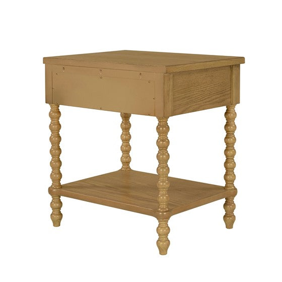 English Elm Nightstand Solid Wood Camel Oak Finish with Drawer & Open Shelf, 24"W x 26"H Stylish Storage B035P262689