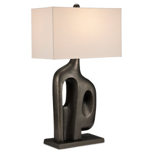 Avant-Garde Table Lamp - Mid-Century Modern Design with Graphite Finish & Bone Linen Shade, 33.5" High