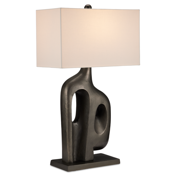 Avant-Garde Table Lamp - Mid-Century Modern Design with Graphite Finish & Bone Linen Shade, 33.5" High