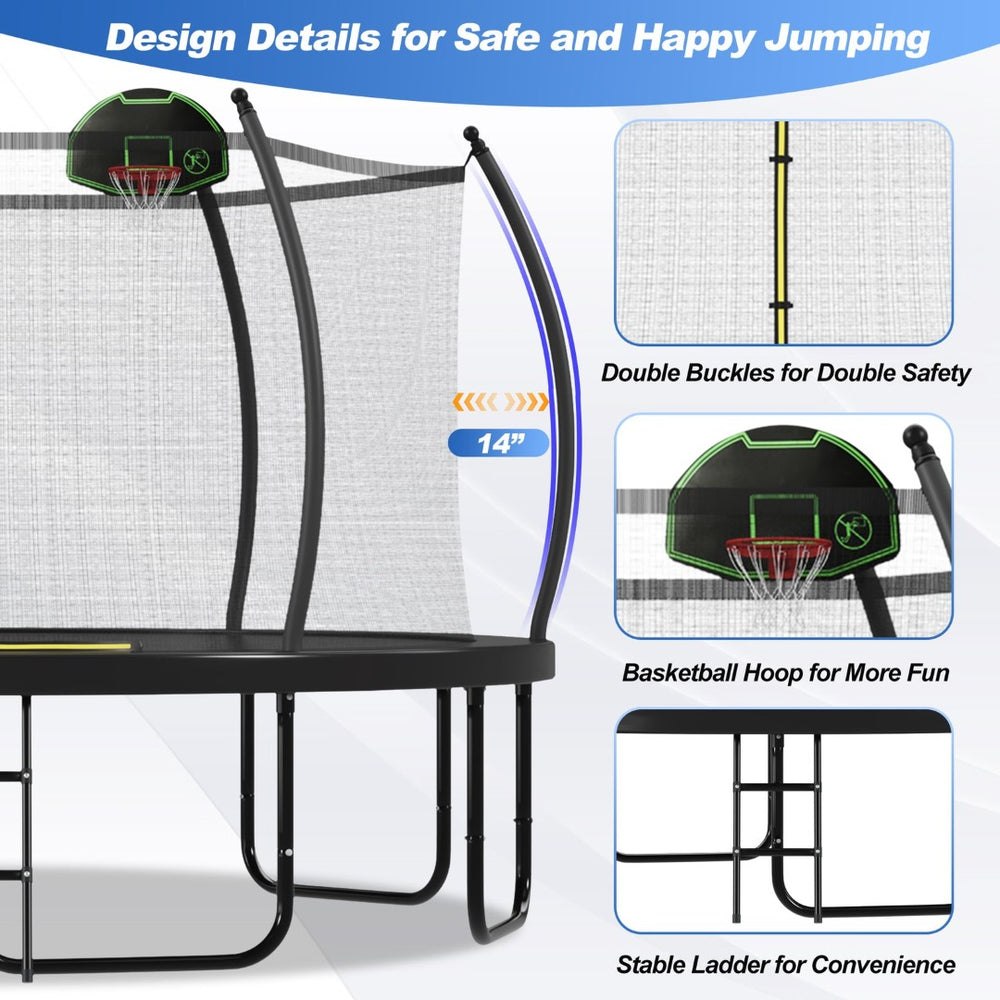 English Elm 16ft Round Outdoor Trampoline Galvanized Steel Frame Basketball Hoop Safety Net N739S000016B