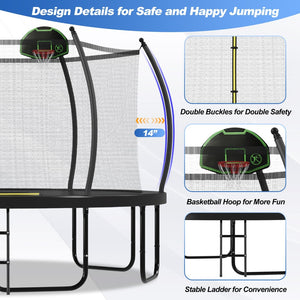 English Elm 16ft Round Outdoor Trampoline Galvanized Steel Frame Basketball Hoop Safety Net N739S000016B