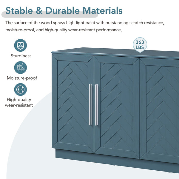 English Elm TREXM Elegant Sideboard Buffet Cabinet with Adjustable Shelves, Spacious Storage, Silver Handles, 60" Antique Blue N715P192557M