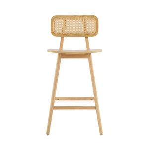 English Elm Christopher Knight Home® - Bari Curved Solid Wood Barstool with Woven Rattan Backrest, Ergonomic Comfort and Timeless Finish Natural N775P264463N