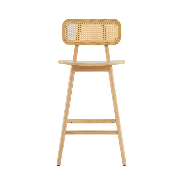 English Elm Christopher Knight Home® - Bari Curved Solid Wood Barstool with Woven Rattan Backrest, Ergonomic Comfort and Timeless Finish Natural N775P264463N