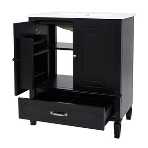 English Elm Christopher Knight Home® - 30" Bathroom Vanity with Sink Vintage Acacia Frame Ceramic Basin Soft-Close Doors & Storage Black N759P313313B