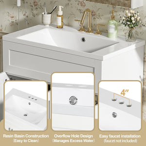 English Elm [video] 30 Inch Freestanding Bathroom Vanity with Soft Close Drawers and Resin Sink N729P396833K
