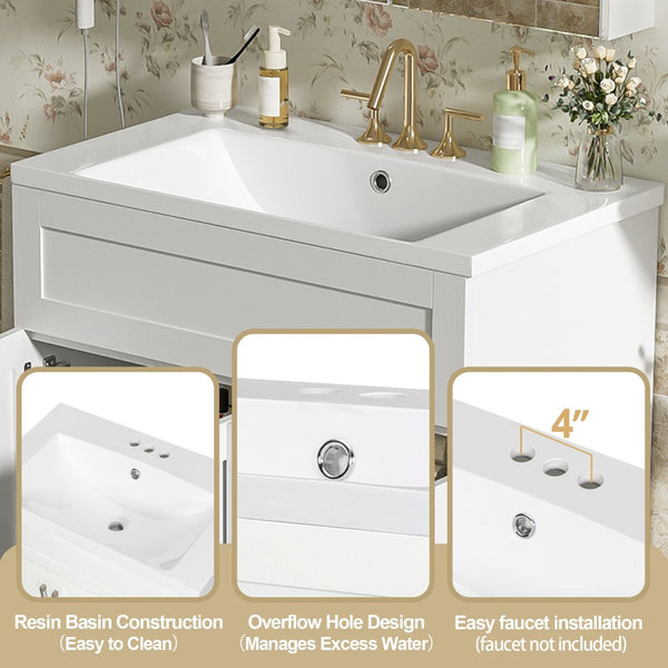 English Elm [video] 30 Inch Freestanding Bathroom Vanity with Soft Close Drawers and Resin Sink N729P396833K