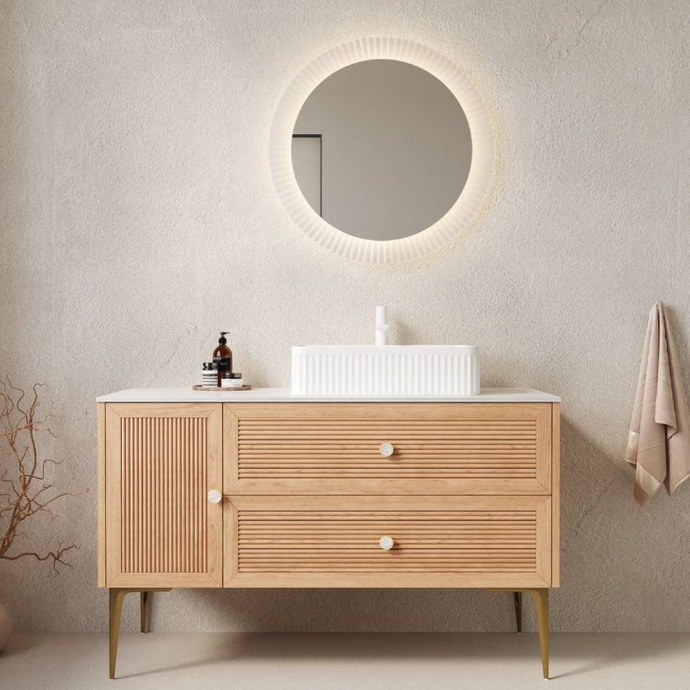English Elm Dipa 48 Inch Floating Bathroom Vanity Walnut Cabinet Sintered Stone Top Led Sensor W2615S00209