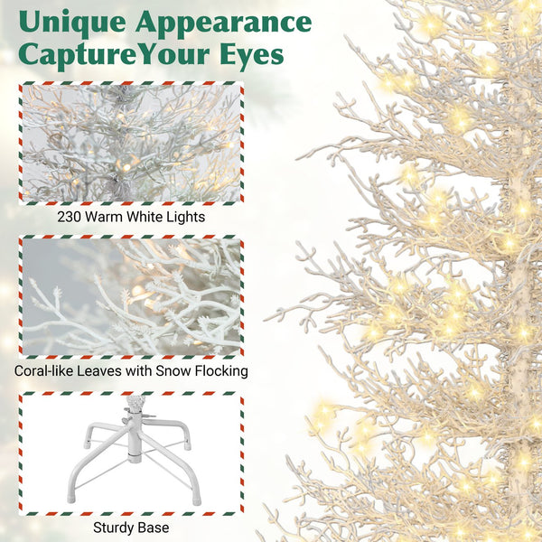 English Elm 4FT Aspen Fir Pre-Lit Artificial Christmas Tree with 280 Snow-Flocked Tips & 230 Warm White LEDs, Lightweight Hinged Frame for Home & Party Decor N704P326835A