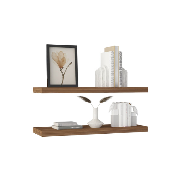 English Elm Ecco Floating Shelves Set of 2 — 31.5" Wall-Mounted Matte Particle Board Shelves with Hidden Brackets and Sturdy Support Dark Brown 32 L x 11 W x 4 H B070P242485