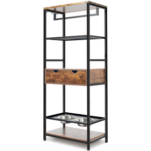 English Elm dog Feeding Station with 3 Adjustable Heights, Stainless Bowls, Spacious Storage Shelves & Drawer – Black Vintage W1687138476