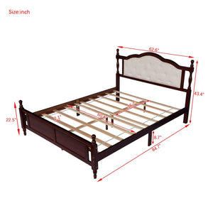 English Elm Queen Pine Wood Bed Upholstered Headboard Panel Footboard Classic Cherry Finish W504P181801