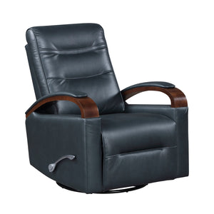 English Elm 1pc Swivel Gliding Recliner Faux Leather Upholstered with Solid Rubberwood Arms, Supportive Comfort and Smooth Motion Navy 34 L x 33 W x 27 H B011P329243