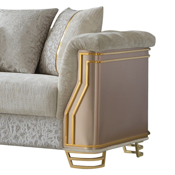English Elm Chateau Cream Upholstered Sofa and Loveseat Set with Gold Steel Legs for Formal Rooms B009S02178