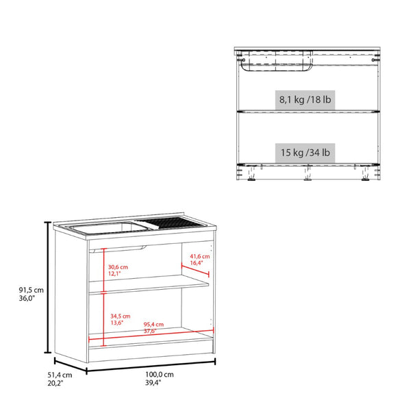 English Elm Zurich Freestanding Utility Sink with Black Cabinet Two Shelves for Laundry Garage B070S00370