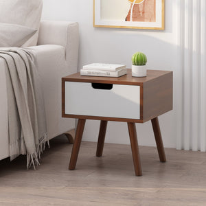 English Elm Christopher Knight Home® - END TABLE Mid-Century Modern Two-Toned End Table with Drawer, Faux Wood Top & Splayed Legs for Living Room White+Walnut 66761.00WALNWHT