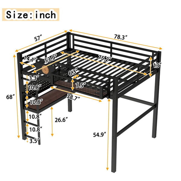 English Elm Full Bunk Bed with Trundle Bookshelf Storage Pine Frame Car Design for Kids W1580S00375