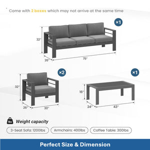 English Elm All-weather Outdoor 4 Piece Iron Conversation Set with Olefin Cushions and Wood Grain Table Gray B082S00104