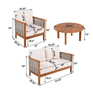 English Elm Outdoor Acacia Tub Sofa Set with Woven Rope Panels Deep Seating Patio Collection N780P24585960G