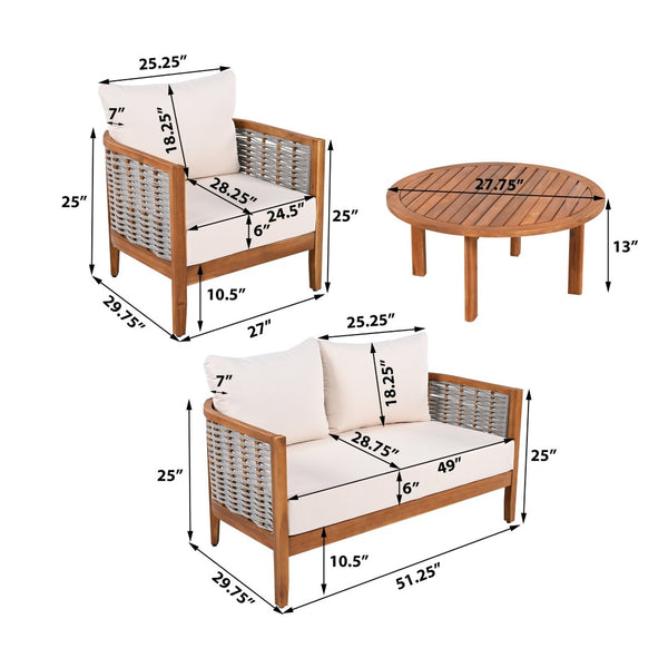 English Elm Outdoor Acacia Tub Sofa Set with Woven Rope Panels Deep Seating Patio Collection N780P24585960G