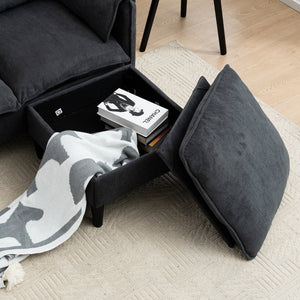 English Elm Convertible Convertible sofa with storage footstools, compact U-shaped 2-seater for small spaces, durable fabric comfort Dark Gray W2012P253356