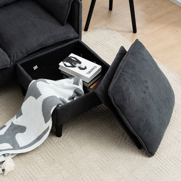 English Elm Convertible Convertible sofa with storage footstools, compact U-shaped 2-seater for small spaces, durable fabric comfort Dark Gray W2012P253356