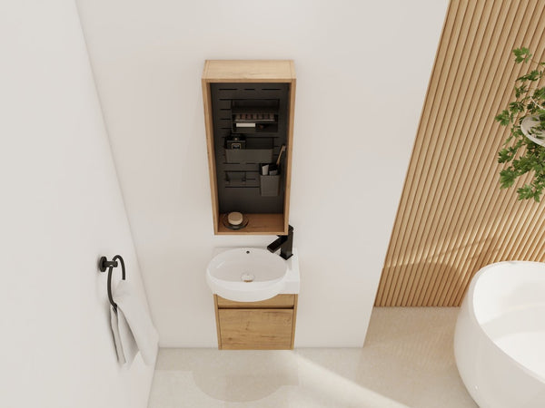 English Elm 12'' Wall Mounted Plywood Storage Cabinet Open Doorless Design with Frosted Bins for Bath W999P470287