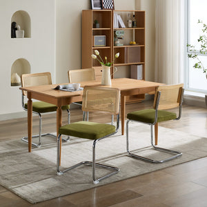 English Elm Mid Velvet Mid Century Dining Chair with Rattan Back, Solid Wood Frame, Plush Velvet, 360lb Capacity Olive Green W1143P168320