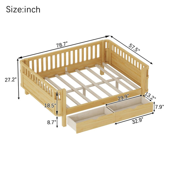 English Elm Twin Kids Platform Bed Solid Pine White Finish with Storage Drawers and Safety Rails Natural W2593P409119