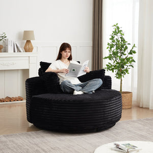 English Elm 55''l 55'l Faux Rabbit Fur Barrel Swivel Chair Cozy 360 Rotation Lounge Seat for Bedroom Black W834S00597