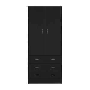 English Elm Taly Spacious Armoire with Double Doors, Two Drawers & Hanging Rod — Tall Laminate Storage Cabinet Black 35.4 L x 23.6 W x 6.3 H B200S00376