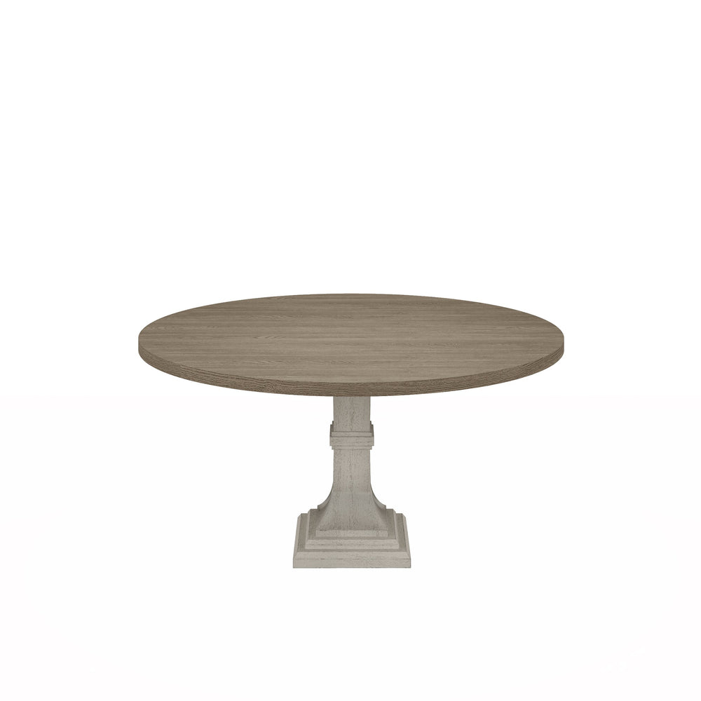 English Elm Tannen 59" Round Dining Table with Distressed Natural Grain Top and Sturdy White Pedestal Base B061S00822
