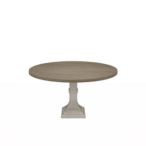 English Elm Tannen 59" Round Dining Table with Distressed Natural Grain Top and Sturdy White Pedestal Base B061S00822