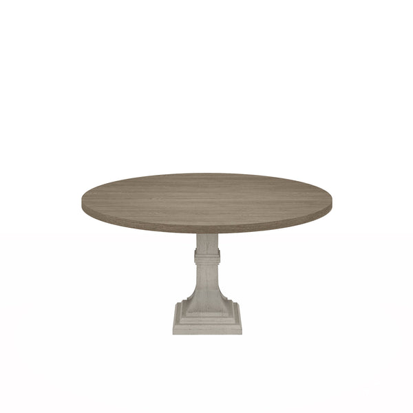 English Elm Tannen 59" Round Dining Table with Distressed Natural Grain Top and Sturdy White Pedestal Base B061S00822