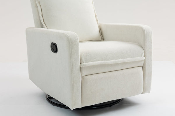 English Elm Short plush velvet armchair sofa with manual button recline, 360° swivel, cozy lounge chair for living room White W547P322815